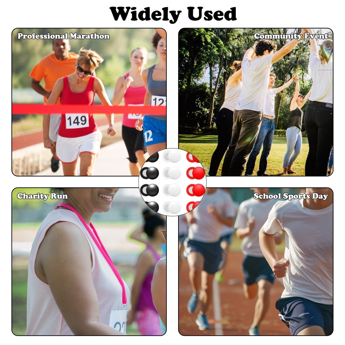 12Pcs Running Bib Clips Marathon Number Buckle Race Bib Securing Running Gear Fixing Fastener Clip Magnets Field Number Holder White Black Red for Runners Field Cycling Triathlon Supplies