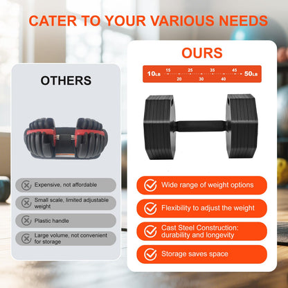 AOC PILATES Adjustable Dumbbell Sets 50lb Pairs Durable Steel Build, Free Weights Dumbbells Set with Anti-slip Handle, 5 lbs Increment, For Full Body Home Gym Workout