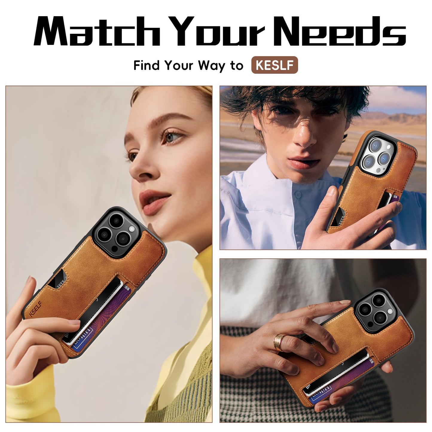 KSELF Leather Case for iPhone 16 Pro Max with Card Holder Soft Leather Wallet Case, Protective Slim Shockproof Phone Cover for Man Women (Brown)