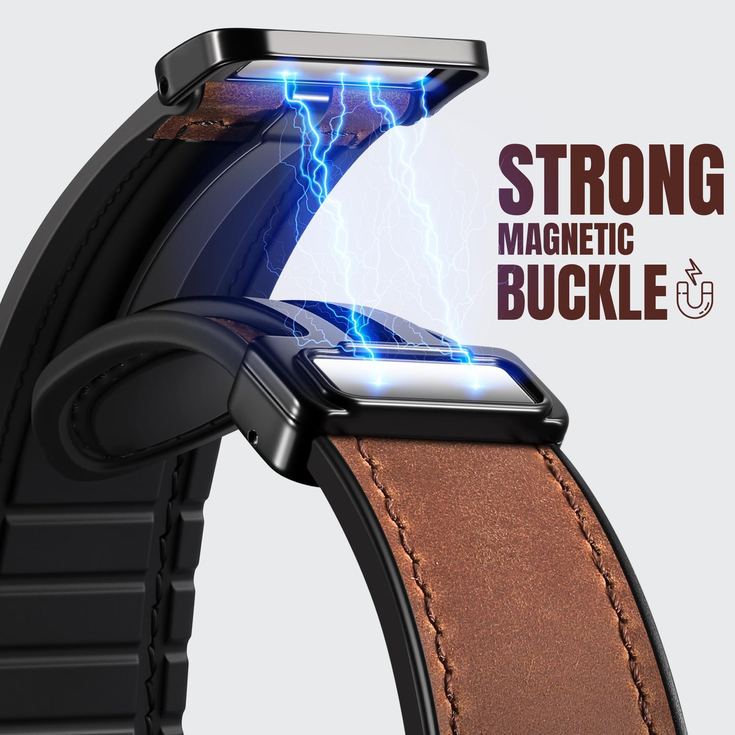 Charlam Magnetic Leather Bands Compatible with Galaxy Watch 8 Band 40mm 44mm, Galaxy Watch 8 Classic Band 46mm, Genuine Leather No Gap Replacement Straps for Samsung Watch 8 Bands Men Women, Brown