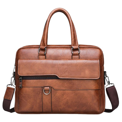 JINGTIANCD Men's Faux Leather Laptop Bag 15.7 Inch, Water-Resistant Briefcase Messenger Bag for Work, Business, Travel | Adjustable Shoulder Crossbody Office Satchel(Deep Khaki)
