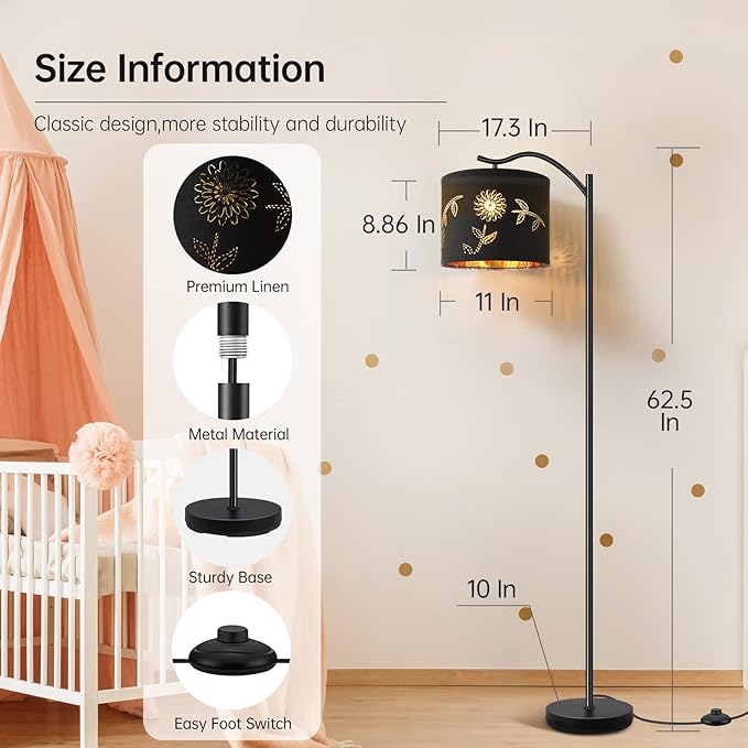BoostArea Flower Shade Floor Lamp for Living Room,8W LED Arched,Tall Modern Standing Lamp,E26 Socket,Footswitch,Mid Century Floor Lamp for Home,Bedrooms,Office,Study Room