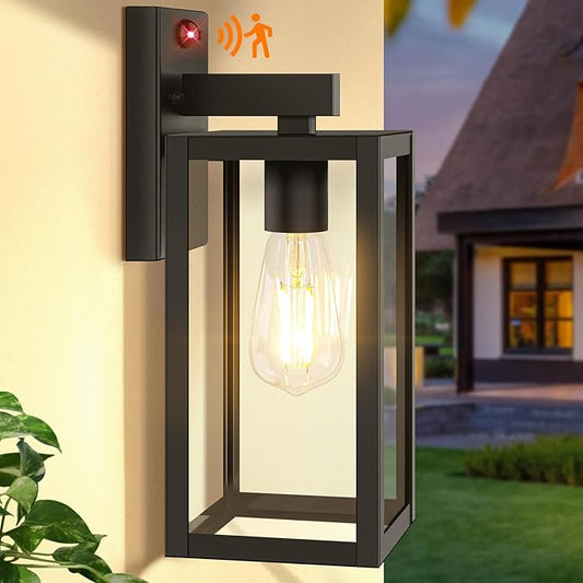 BesLowe Upgraded Motion Sensor Outdoor Wall Light, 13” Dusk to Dawn Porch Light Outdoor Wall Sconce Lantern, 3 Lighting Modes Exterior Lighting Fixture Wall Mount, Outside Light for House, Black