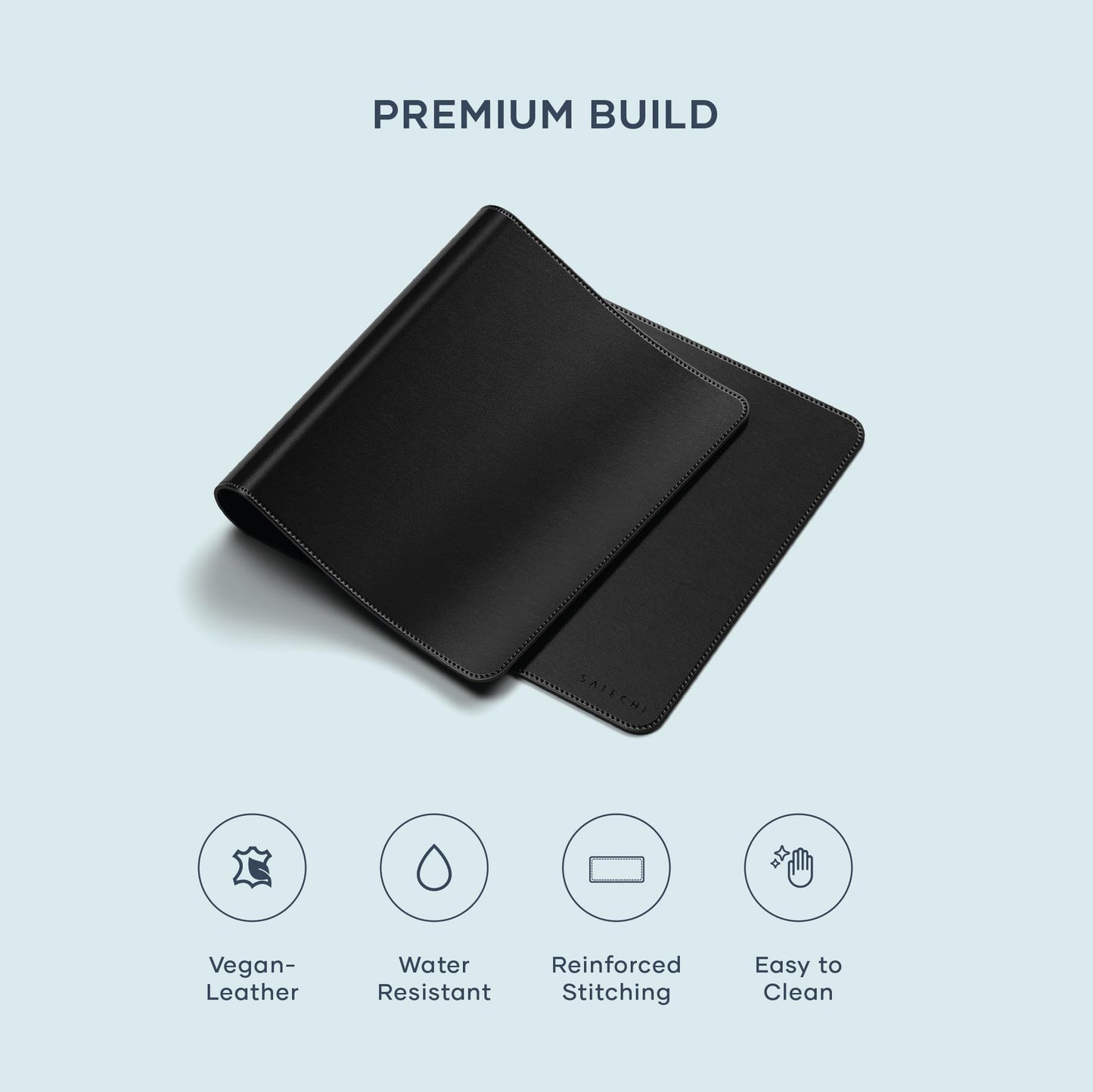 Satechi Vegan Leather Desk Mat, Large Mouse Pad Scratch and Water Resistant, Easy to Clean, Desk Pad for Office and Home, 26.8” x 12.4” x 0.1” - Black