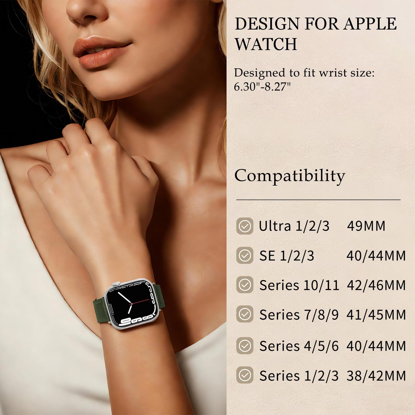 Soft Top-Grain Leather Watch Band Men Women, Compatible with All Apple Watch Series, Breathable, Sweat-Resistant iWatch Strap