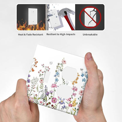 Decorative Light Switch Cover Plate Rustic Wild Floral Vintage Watercolor Flower 2 Gang Outlet Covers 1 Toggle 1 Duplex Wall Plate Decorate Electrical Switch Plate Covers for Bedroom Bathroom