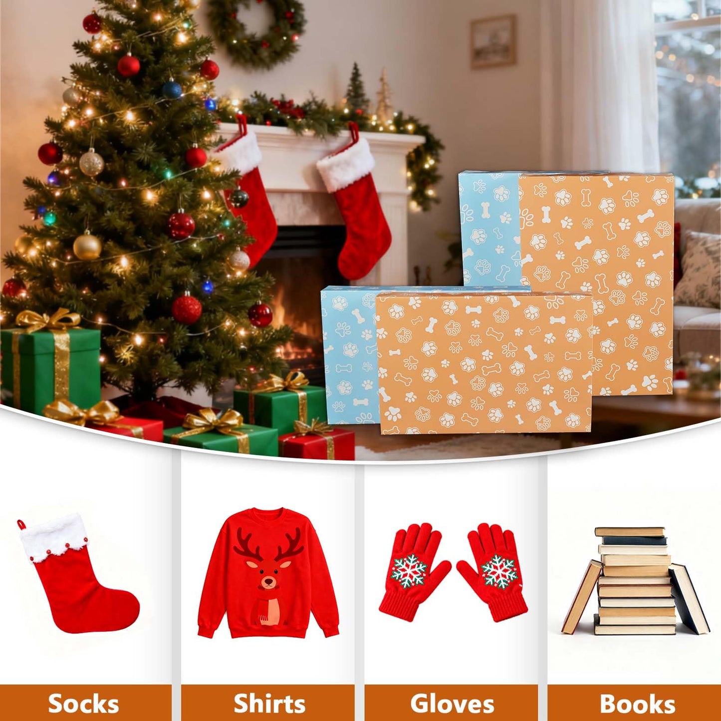 Cayivran 12Pcs Christmas Gift Boxes,14.5 * 9.5 * 2Inch Shirt Box With Lids,2 Designs Orange Blue Puppy elements Clothes Gift Boxes,Apply To Christmas Party Birthday Valentine's Day Graduation season