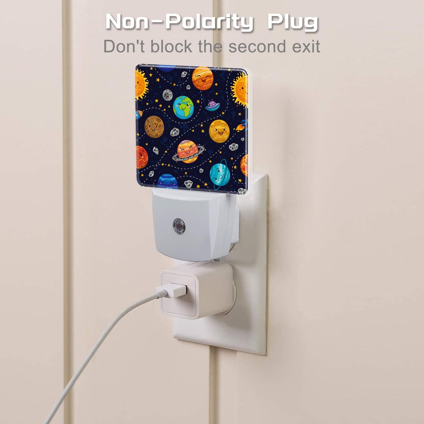 Cartoon Solar System Planets Night Light Plug into Wall,Space Stars Planets Dusk to Dawn Night Light Plug in,0.5w Energy Saving Sleep Friendly NightLight for Kids Boys Girls Home Decor