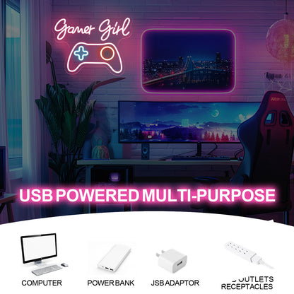Gamer Girl Game Pad Neon Sign, Game Room Controller LED Neon Light Gamepad Wall Art Decor Home Bedroom Decoration Gift For Teen Boy Room Decor, Bar Decoration Best Gamer Gifts for Boys, Kids