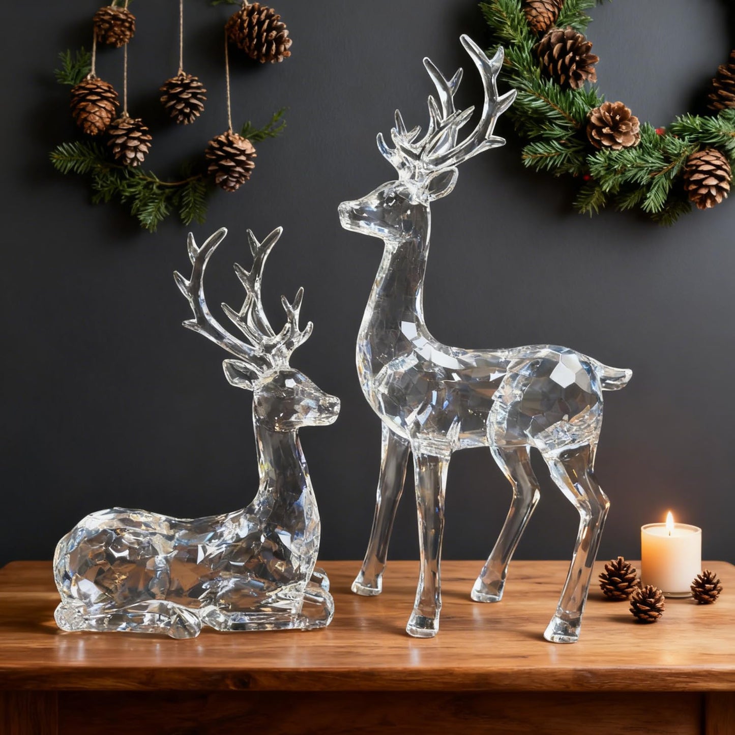 EverZenHub Christmas Reindeer Figurines - Resin Deer Statues for Home Décor, Xmas Tabletop Decor, Fireplace Mantel, Shelf & Cabinet Ornaments (Set of 2 Elk Sculptures)