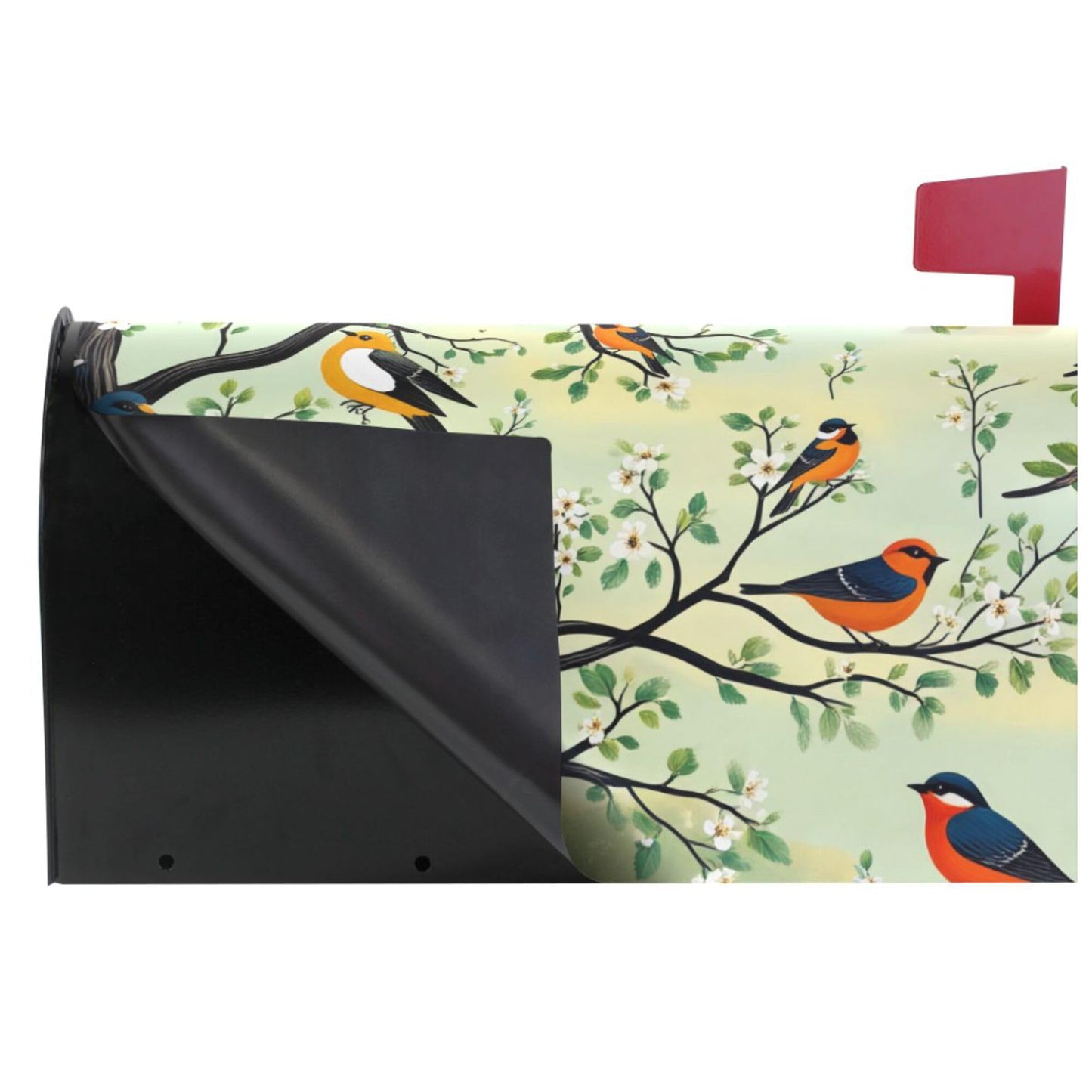 Wamika Spring Flowers Magnetic Mailbox Covers Cherry Blossoms Birds Mailbox Cover Over Size Full Magnet Garden Yard Porch Mail Boxes Cover Holiday Decorations 25" L x 21" W