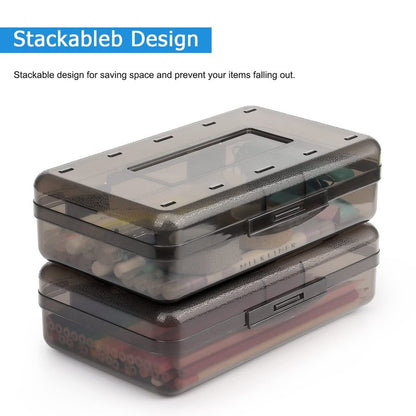 Tamaki 1 Pack Plastic Pencil Box Large Capacity Pencil Boxes Clear Boxes with Snap-tight Lid Stackable Design and Stylish Office Supplies Storage Organizer Box, Black