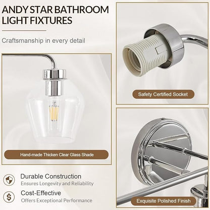 ANDY STAR Chrome Vanity Light, 3-Light Diamond-Shape Bathroom Light Fixture, Industrial Chrome Sconce, 25 Inch Modern Bath Light with Clear Glass for Bedroom/Living Room/Hallway