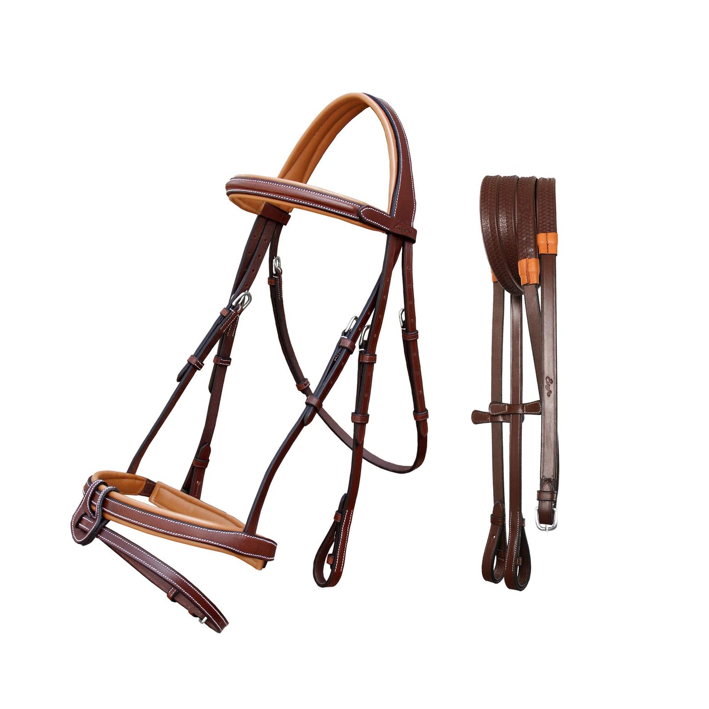 Exion Comfort Soft Lined Snaffle Hunter Jumping Bridle with Detachable Flash & Rubber Reins | Anatomical English Bridle for Horses (Oak Brown, Cob)