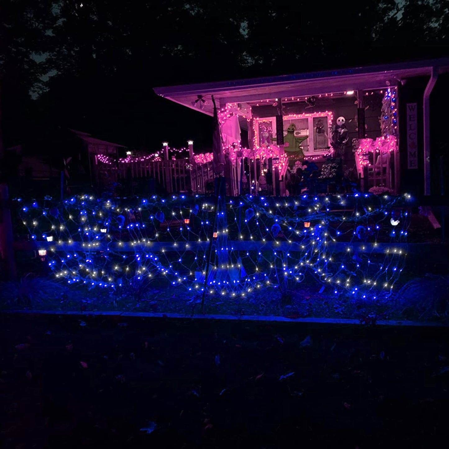 weillsnow 198 LED 9.8ft x 6.6ft Christmas Net Lights, Connectable 8 Lighting Twinkle Modes Mesh Lights for Christmas Outdoor Patio Garden Bush Fence Decorations (Blue & White)