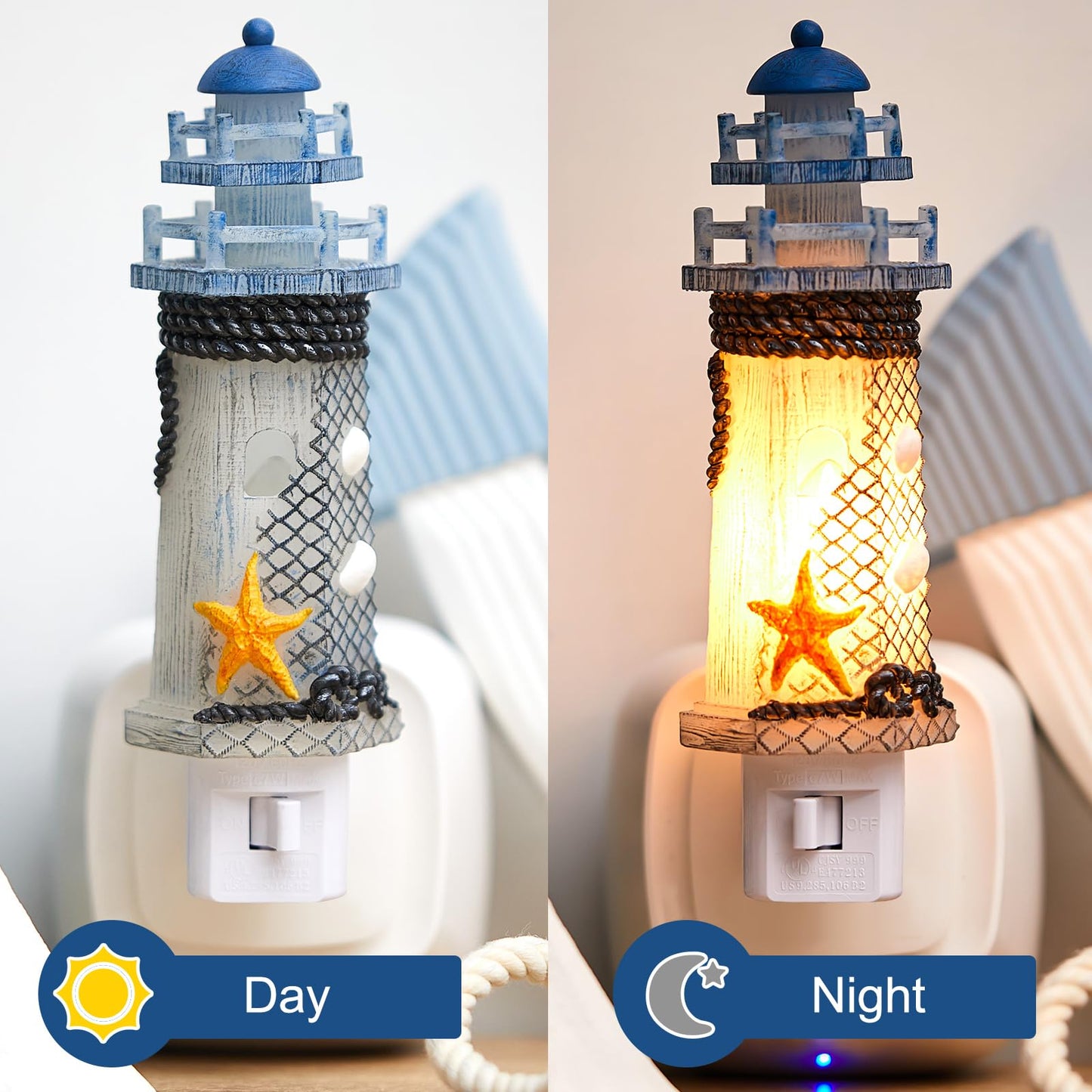 Tuanse Lighthouse Night Lights Plug in Nautical Themed Lamp Coastal Christmas Decor for Seaside Ocean Beach House Room Hallway Stairway