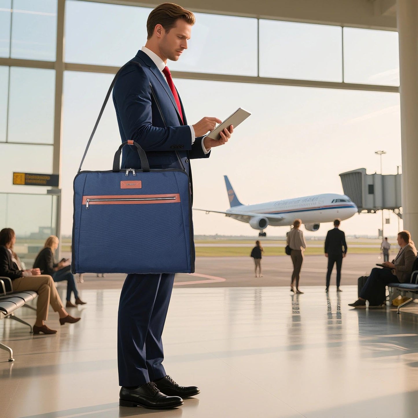 BE SMART Waterproof Foldable Garment Bags for Travel, 51" Large Travel Hanging Bags for Clothes, Carry on Suit Bag with Strap for Men Women, Wrinkle Free Luggage Suit Cover for Business Trips(Blue)