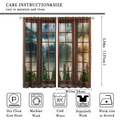Green Misty Landscape Curtains, Nature Foggy Tree Mountain Scenery Retro Woodland 3D Landscape Blackout Window Treatments for Bedroom Living Room Kitchen 42x54 Inch