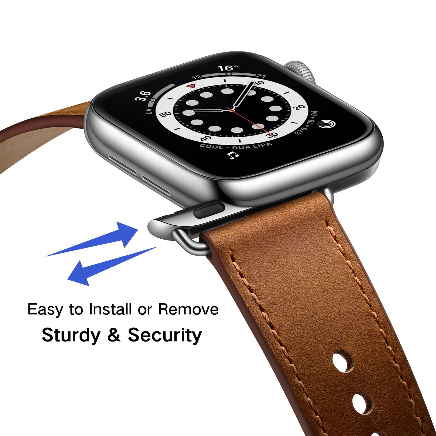 OUHENG Leather Bands Compatible with Apple Watch Band 42mm/41mm/40mm/38mm, Genuine Leather Replacement Strap for iWatch SE3 SE2 SE Series 11 10 9 8 7 6 5 4 3 2 1 (Retro Brown/Silver)