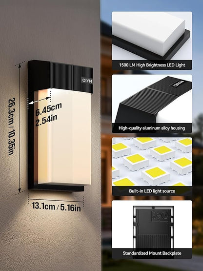 Outdoor Wall Lights 2 Pack, Smart LED RGBICWW Porch Lights Outdoor, Modern 1500LM Exterior Lighting Fixtures, IP65 Waterproof Color-Changing Wall Lamp for House, Patio, Garage, Yard