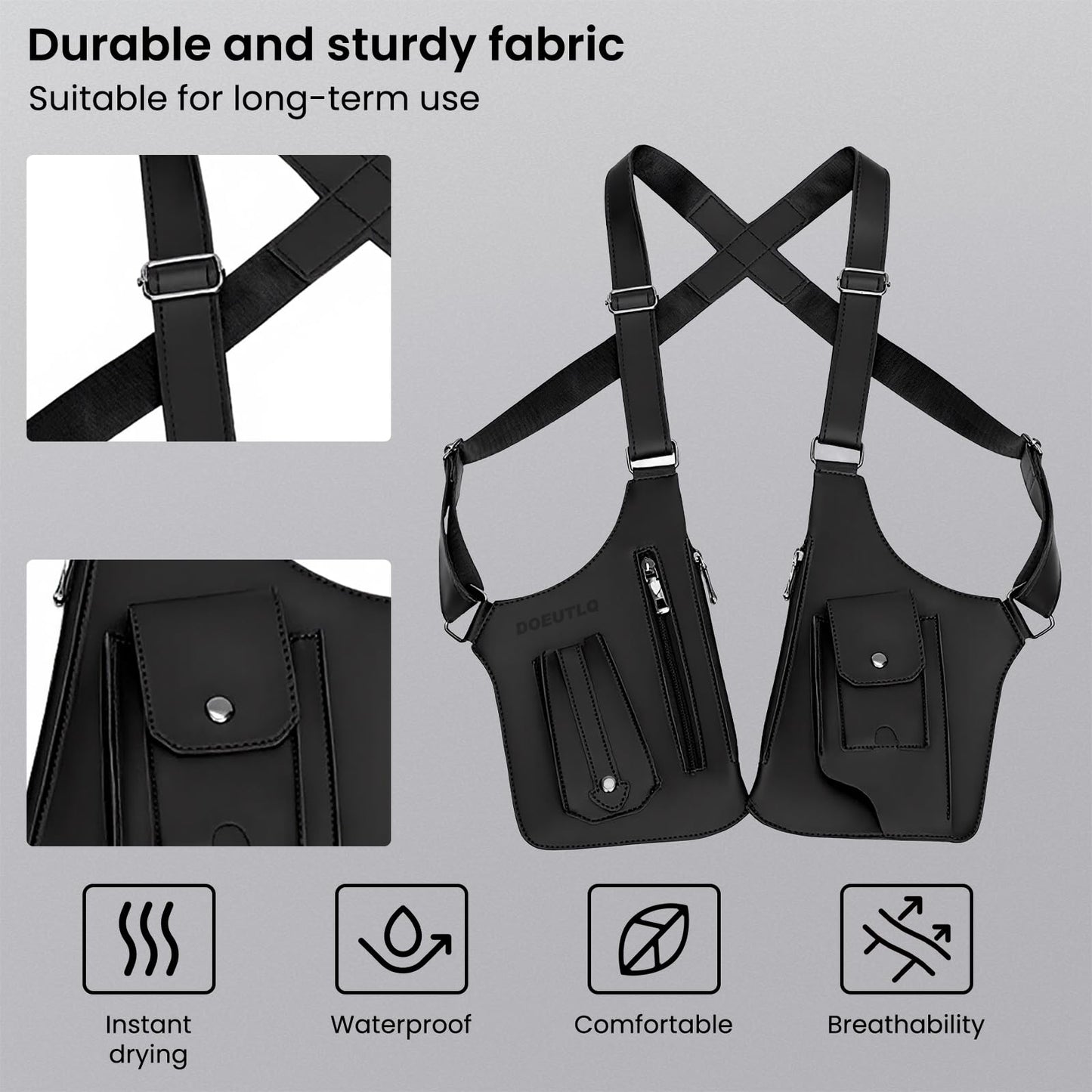 DOEUTLQ Leather Double Shoulder Armpit Bag for Men Underarm Concealed Rover The Holste Vest for Mens Adjustable Leather Bag (Black)