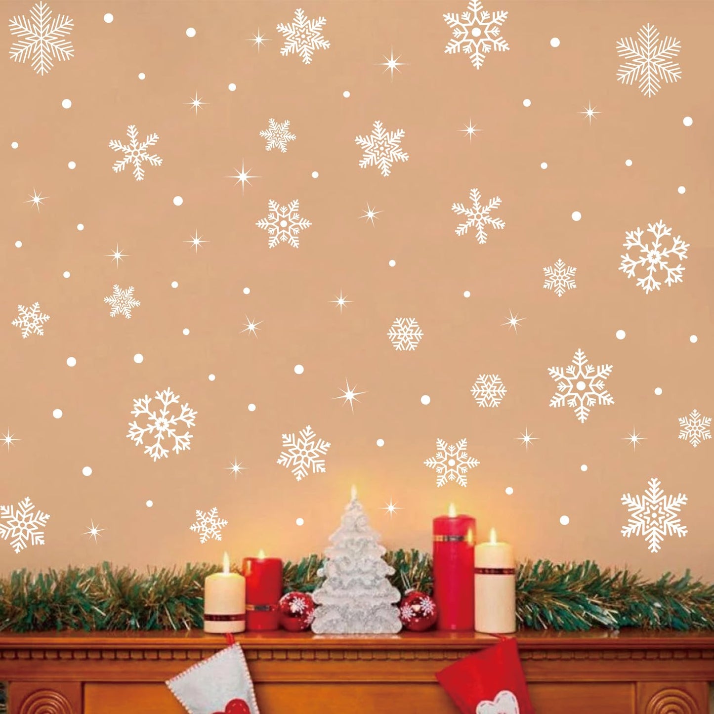 Kasubeso 92Pcs Snowflake Window Clings Decals, Peel and Stick Glitter Christmas Wall Stickers, Removable Winter Xmas Wall Docer for Holiday Party Bedroom Living Room Offices Home Decoration