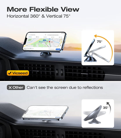 VICSEED 2025 Upgrade for MagSafe Car Mount, [Military-Grade] [High & Low Temp Resistance] Magnetic Phone Holder for Car Dashboard 360 Rotatable Car Phone Holder Mount for iPhone 17 Pro Max 16 15 14 13