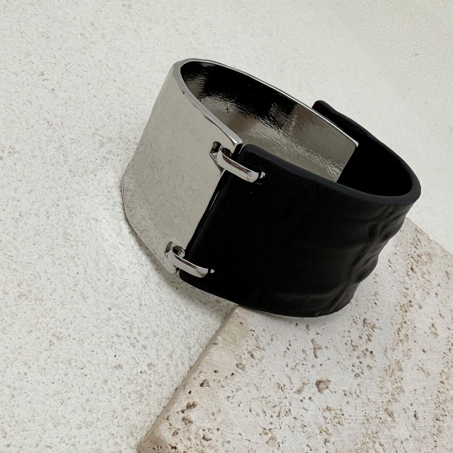 YKKZART Black Bracelet for Women Genuine Leather Cuff Bracelet Silver and Black Leather Wrap Bracelets Birthday Jewelry Gift