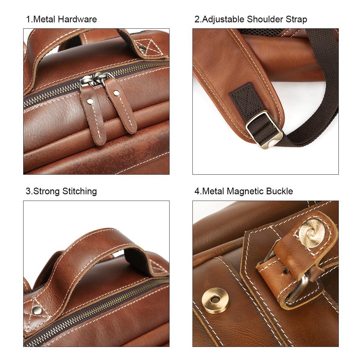 LANNSYNE Vintage Genuine Leather Backpack For Men Fits up to 15" Laptop Travel Hiking Rucksack
