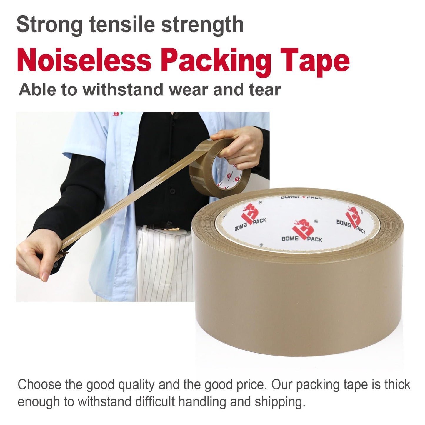 BOMEI PACK Brown Packing Tape,No Noise Packaging Tape with Dispenser,1.88 Inch x 55 Yards,Industrial Grade Packaging Tape for Shipping Moving Sealing,Noiseless Brown Shipping Tape (2)