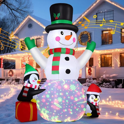 GOOSH 8 FT Christmas Inflatables Snowman Built-in Music Box & Rotating Colorful LED Lights, Christmas Inflatable Outdoor Decoration Blow Up for Holiday Party Xmas New Year