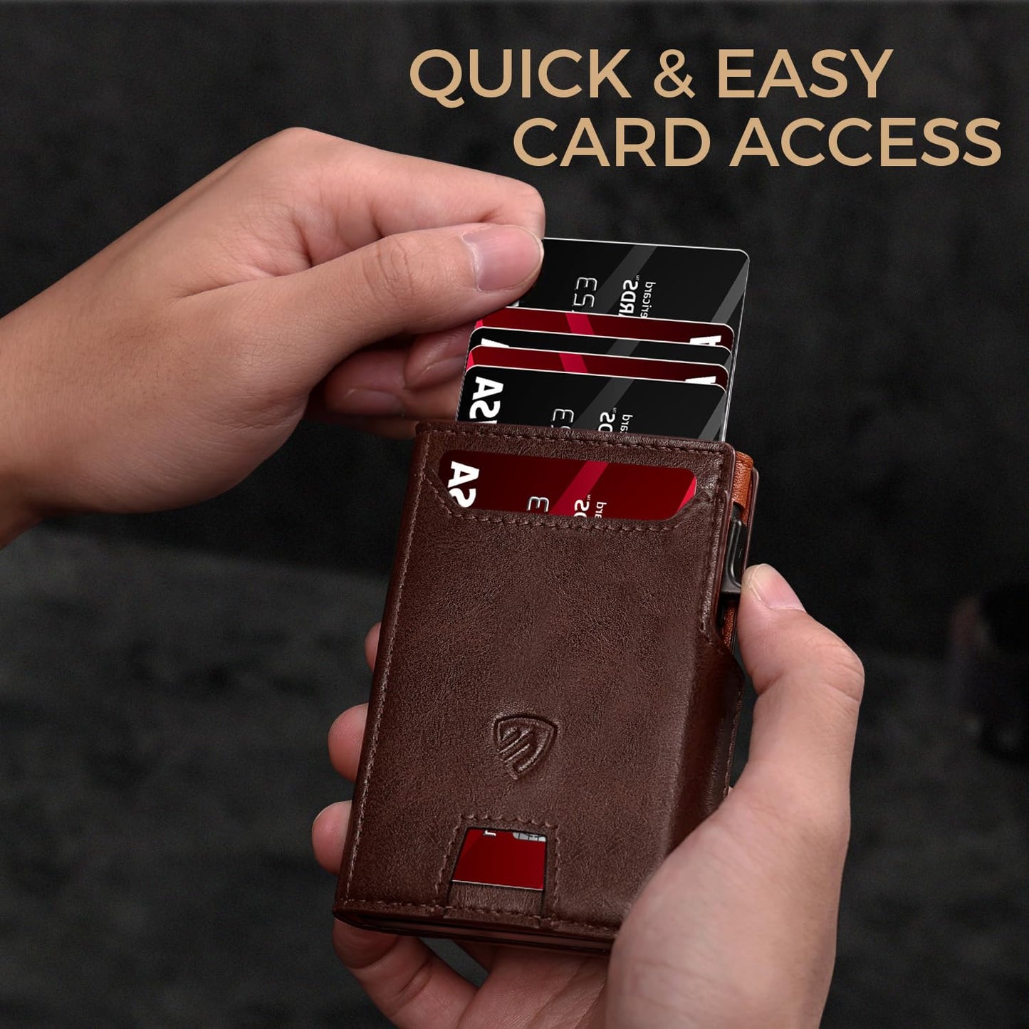 RUNBOX Wallet for Men 9-13 Cards RFID Blocking Aluminum Pop Up Card Holder with ID Window & Stretchable Cash Slot - Minimalist Smart Mens Wallet, Gifts for Men