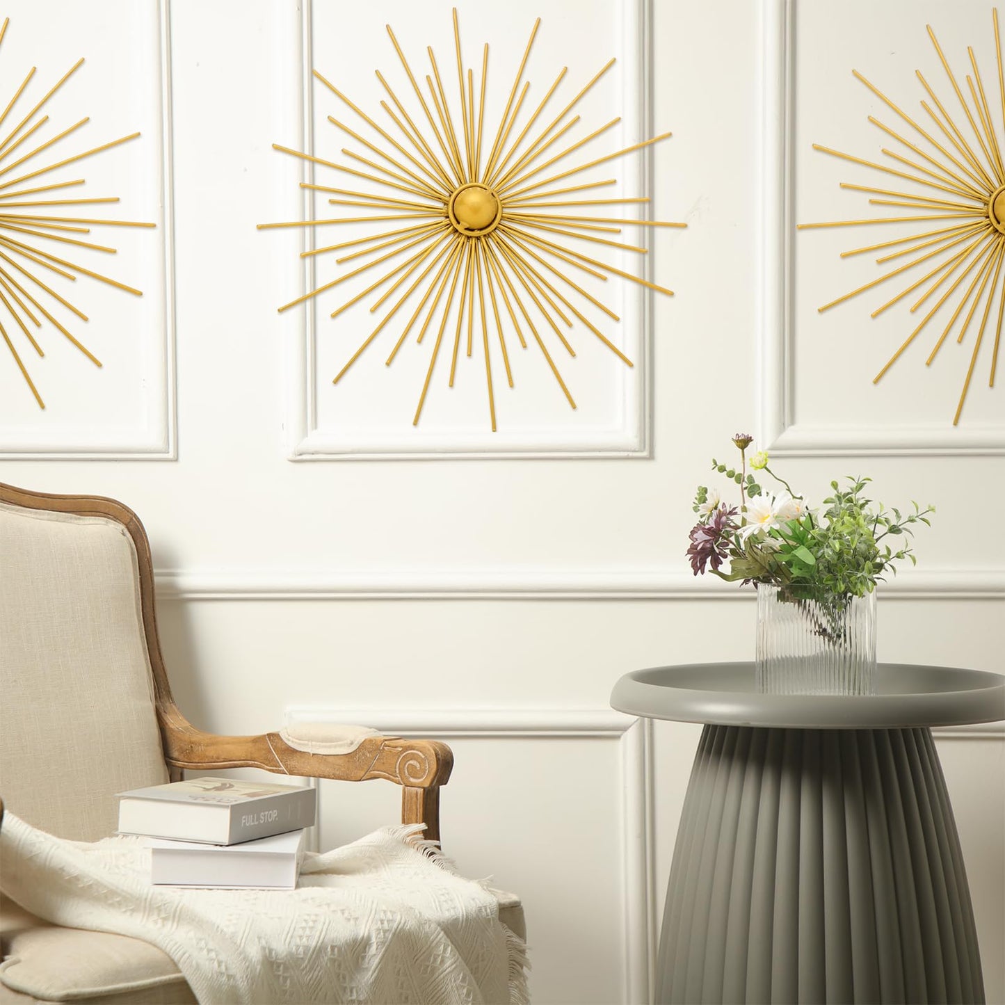 Barydat 6 Pcs Gold Sunburst Wall Decor Metal Bling Starbursts Wall Art Mid Century Modern Round Decoration Radial Boho Home Artwork for Living Room Hanging Accents Bedroom Entryway Dorm