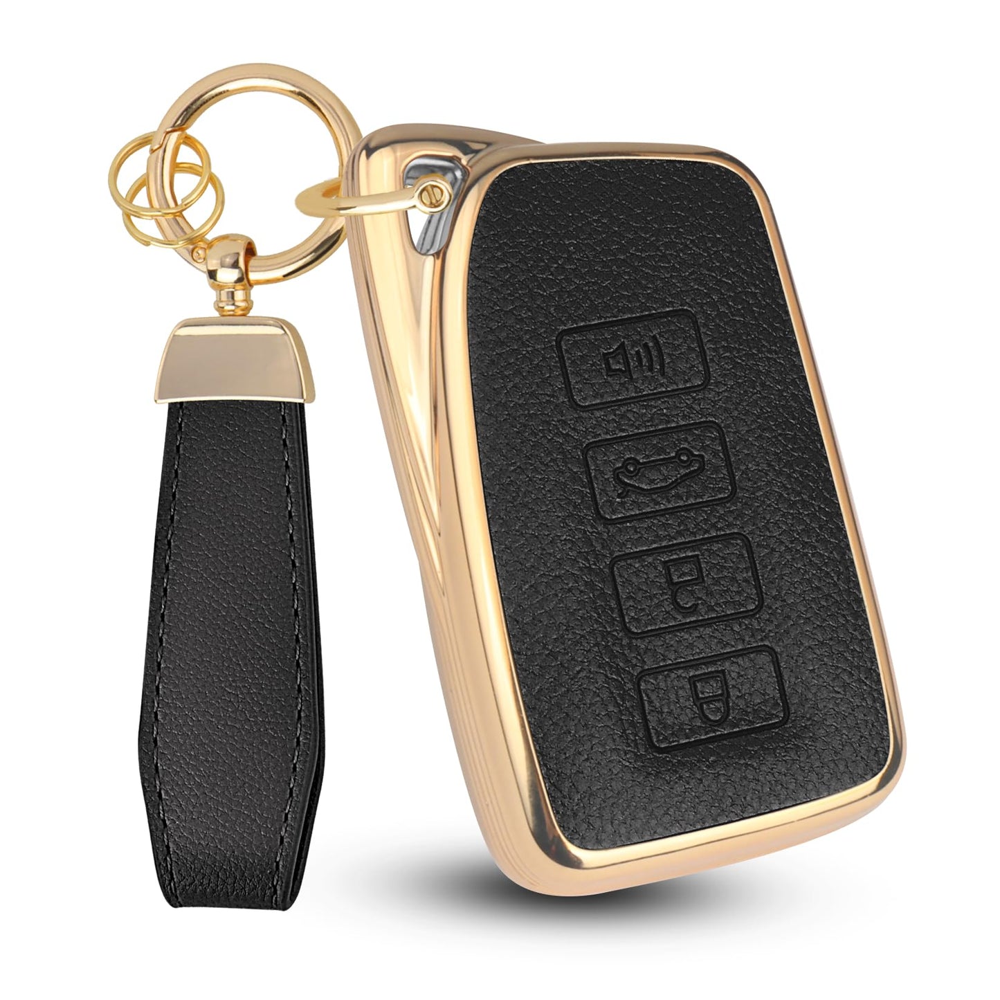 QBUC for Lexus Key Fob Cover with Keychain,Upper Leather + Soft TPU Car Key Case Shell for Lexus 2015-2021 ES IS GS NX LS RX RC GX LX 570 200 250 350 460 300 F 450h 600h,4 Buttons(Black)