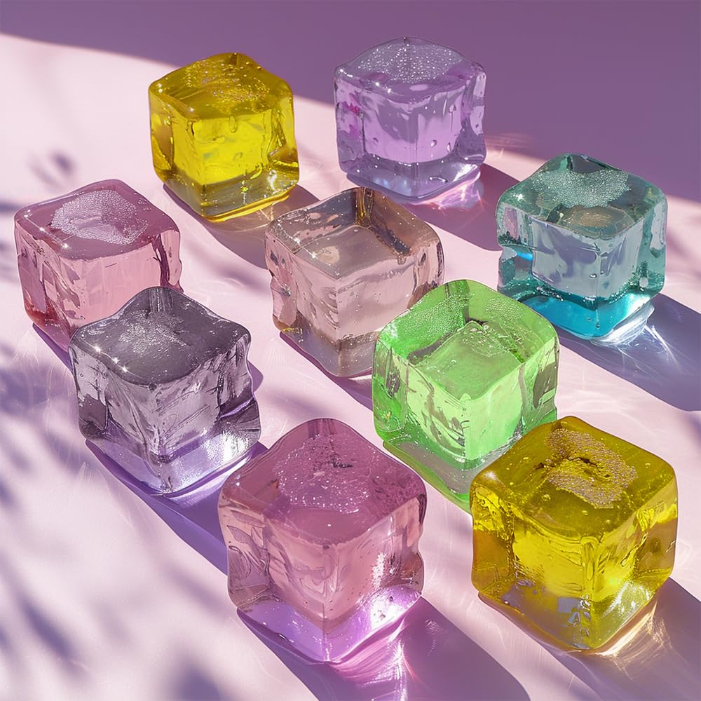 HappyFiller 76 PCS 0.7 Inch Multi Colors Fake Crystal School Counting Plastic Ice Cubes Acrylic Artificial Square Rocks for Photography Props,Food Display,Vase Filler,Table Scatters,Arts Crafts