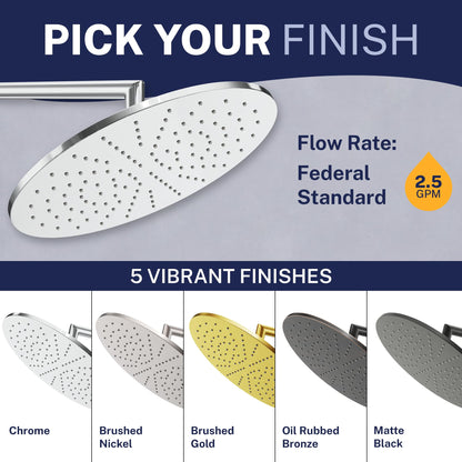 HammerHead Showers® Solid Metal 12 Inch Rainfall Shower Head, Large Rain Shower Head, 2.5 GPM High Flow Shower Head Optimized for Pressure, Wall-Mounted or Ceiling Rain Shower Head, Chrome