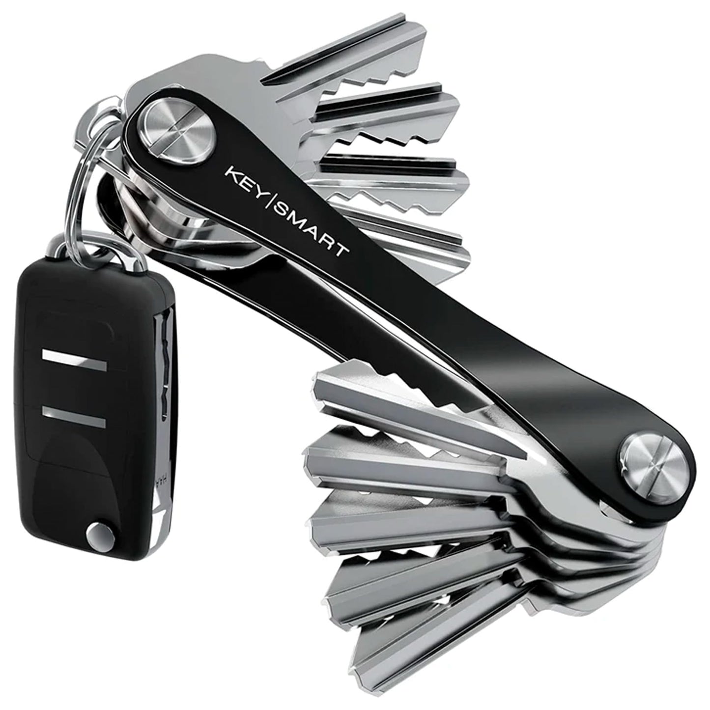 KeySmart Original Key Holder - Compact Key Organizer for Key Chain, Minimalist Clutter-Free EDC Keychains Key Ring, Black, 8 Keys