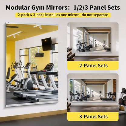 InfiniGlass Home Gym Mirror - 80x40 Inch,3PCS Frameless Tempered Glass Full Body Mirror for Wall Mount - Ideal for Yoga, Workout, Bedroom, Dance Studio (Silver)