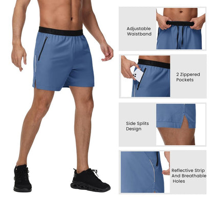 GymBrave Men's 5 inch Athletic Running Shorts with Zipper Pockets Lightweight Quick Dry Workout Gym Shorts for Men Blue S