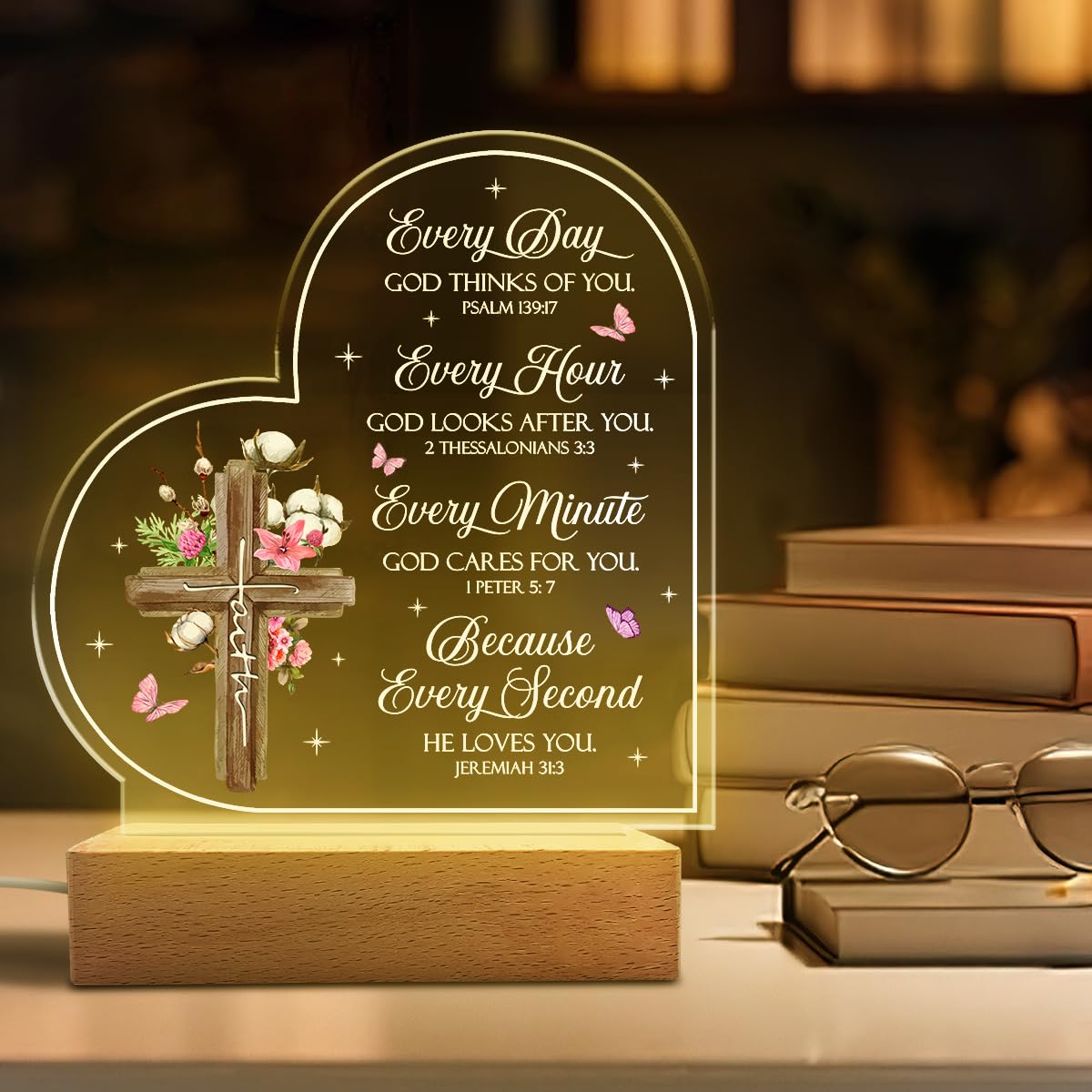 SANDJEST Acrylic Night Light - Christian Gifts for Women - Bible Verse Inspirational Gifts - Religious Decor for Birthday, Christmas