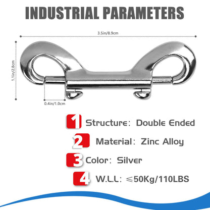 4 PCS Double Ended Snaps, 3.5 Inch Zinc Alloy Trigger Metal Clip, Silver Double Ended Snap Hooks for Pet Dog Leash, Water Bucket Hooks, Key Holder, Carabiner, Home, Farm, Other Indoor and Outdoor.
