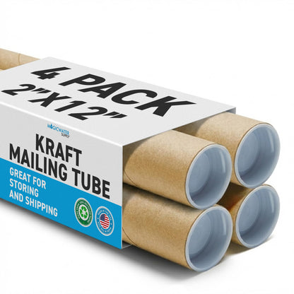 MagicWater Supply Mailing Tube - 2 in x 12 in - Kraft - 4 Pack - for Shipping and Storage of Posters, Arts, Crafts, and Documents