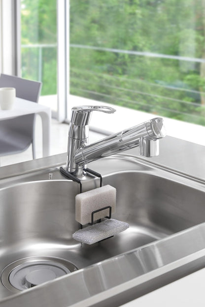 Yamazaki Home Faucet-Hanging Kitchen Organizer Sink Rack Basket | Steel | Sponge Holder, One Size, Black