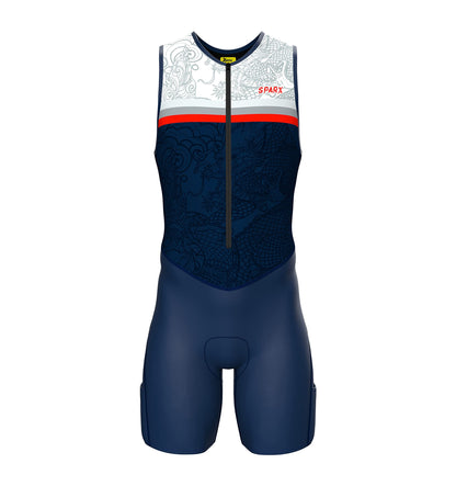 Sparx Men's Premium Triathlon Suit – Padded, Quick-Dry, Compression Fit, Lightweight Tri Suit for Swim, Bike, Run Race & Training (Medium, Navy Dragon)