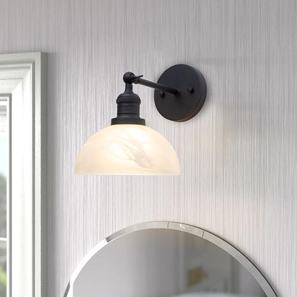 1-Light Vintage Wall Sconce Light with Milk White Glass Shade, Rustic Indoor Wall Mounted Lamp for Bedroom Vanity Bathroom Living Room Over Kitchen Sink