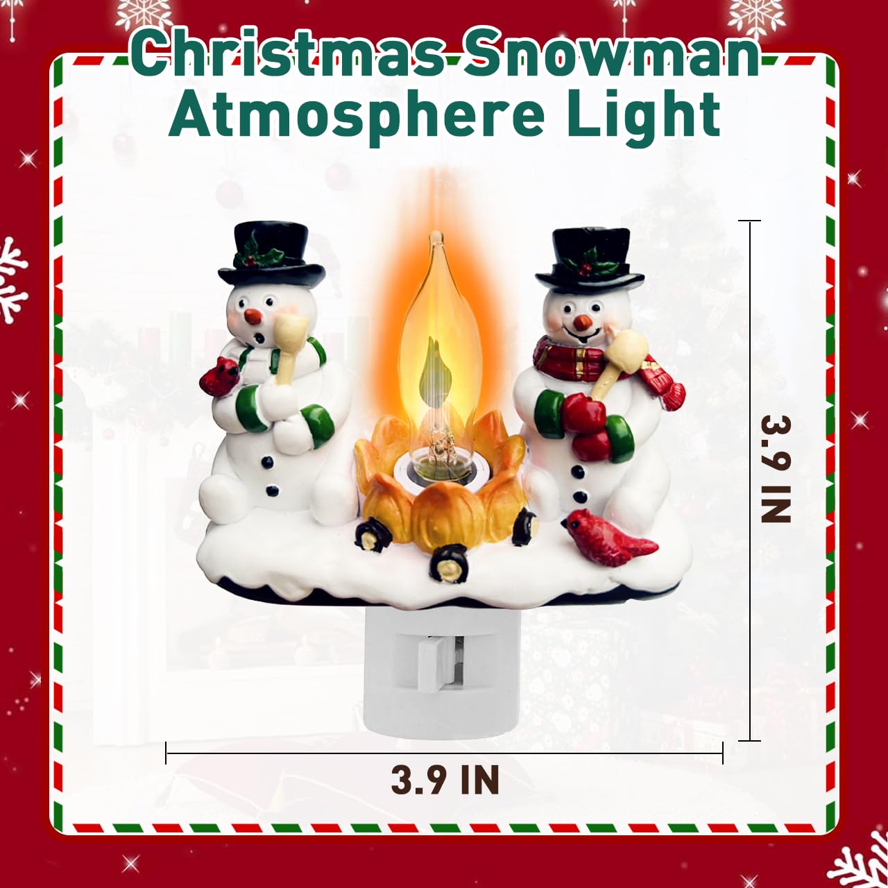 Christmas Decorations，Snowman Campfire Night Light，4 Inch Resin Rotating Plug Christmas Night Light with Flame Flicker Effect, Suitable for Children's Room, Hallway, Living Room, Staircase Decoration