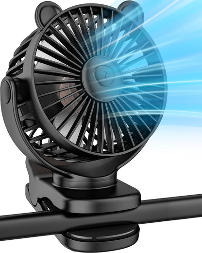 KIDEE Portable Clip on Fan, Small Desk Fan Battery Operated, 360° Rotation, Cute Design, 3 Speed, Mini Table Fan USB Rechargeable, Personal Cooling Baby Stroller Fan for Home Office Outdoor Travel