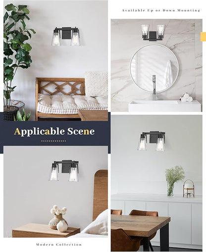 EAPUDUN 2-Light Vanity Light, Matte Black Bathroom Lighting Fixtures Over Mirror, Modern Metal Wall Sconce for Hallway Kitchen Bedroom Living Room, WLA1401-MBK