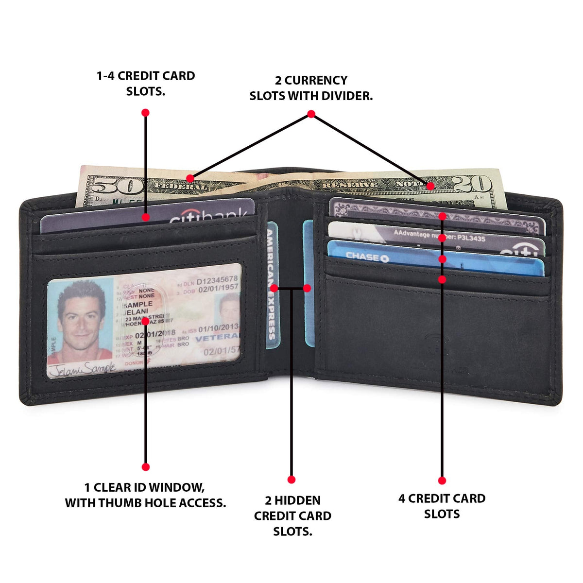 Real Leather Mens Bifold Wallet RFID Blocking Slim Minimalist Front Pocket - Thin & Stylish with ID Window in Gift Box (Crazy Horse, Black)