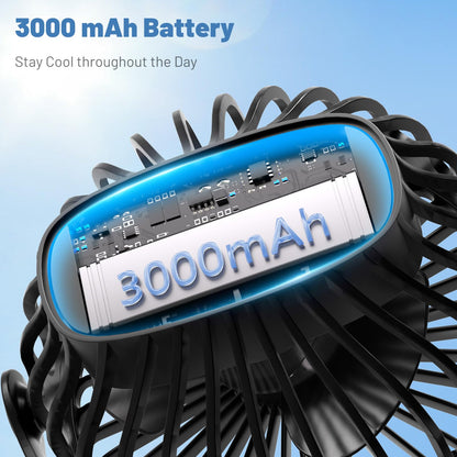 Portable Clip on Fan, 360° Rotate Battery Operated Stroller Fan, 3 Speed Quiet Mini Personal Desk Fan, USB Rechargeable Clooing Fan for Outdoor Camping Golf Cart Stroller Home Office Black